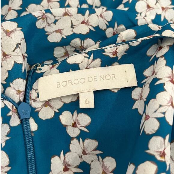 Borgo De Nor Teodora Crepe Dress Bouquet Blue White Flutter Sleeve Maxi Size 2 - Picture 11 of 14